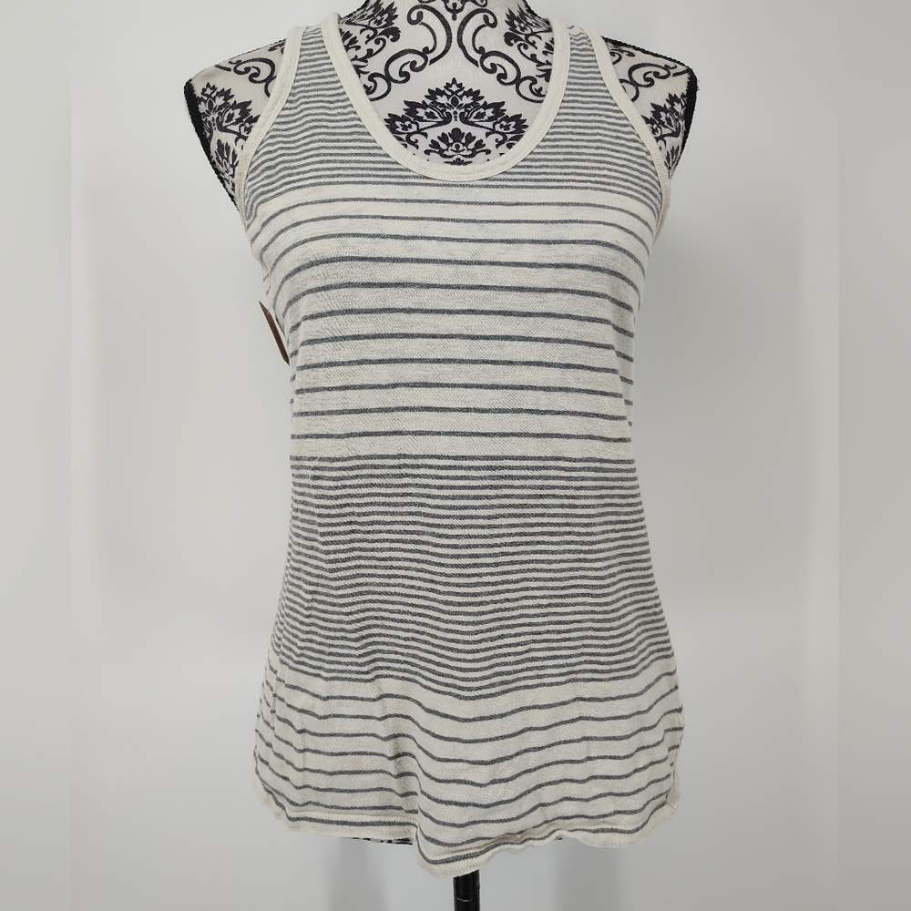 Sonoma Women's Gray and White Striped Racer Back Tank Top Size X Small